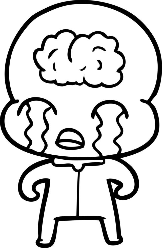 cartoon big brain alien crying vector