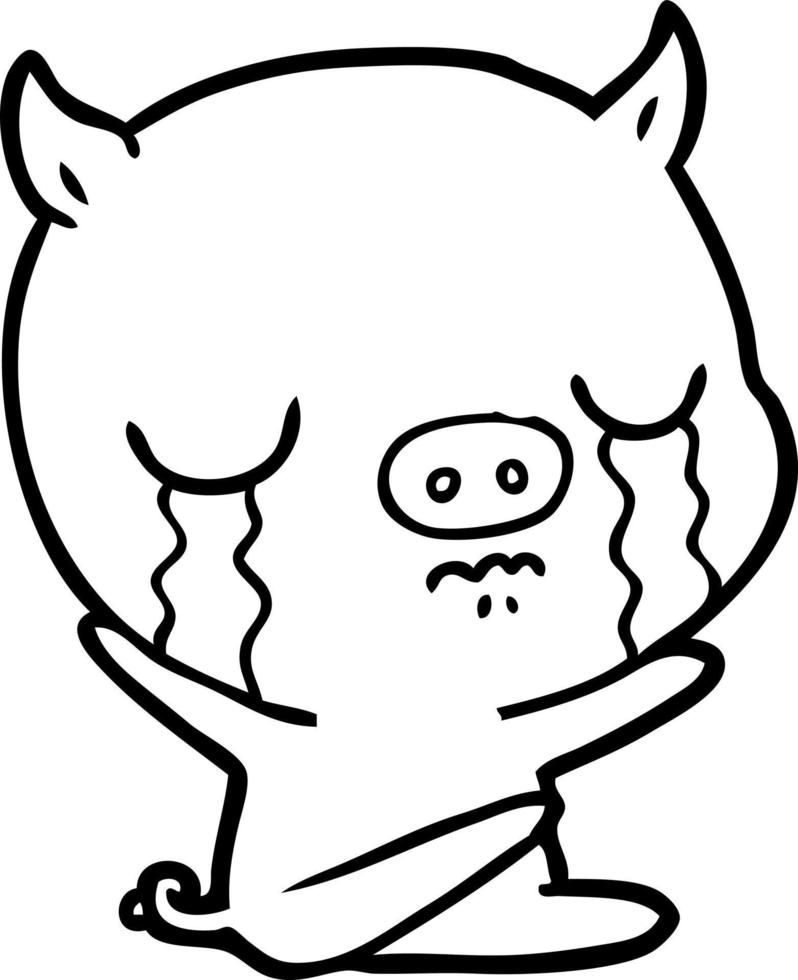 cartoon sitting pig crying vector
