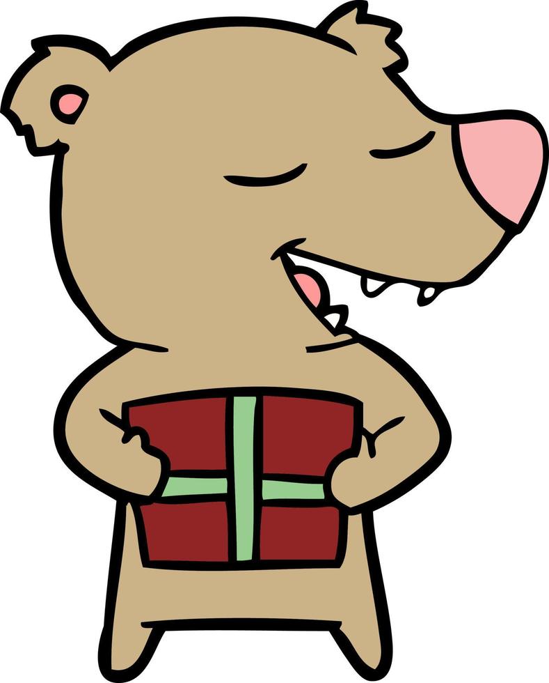 bear cartoon chraracter with present vector