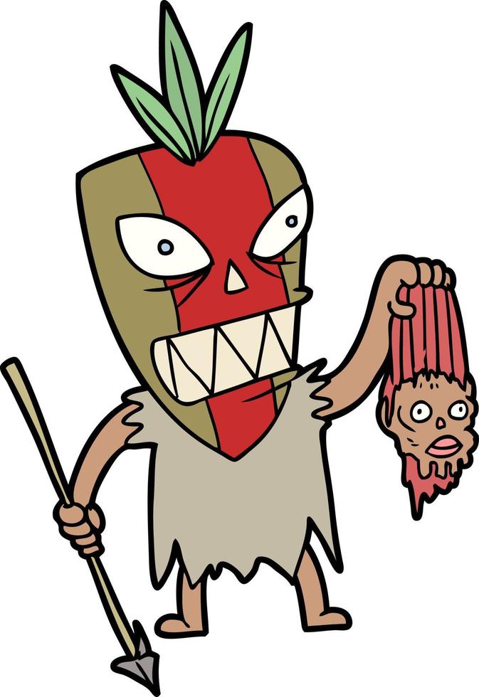 cartoon tribesman with shrunken head vector