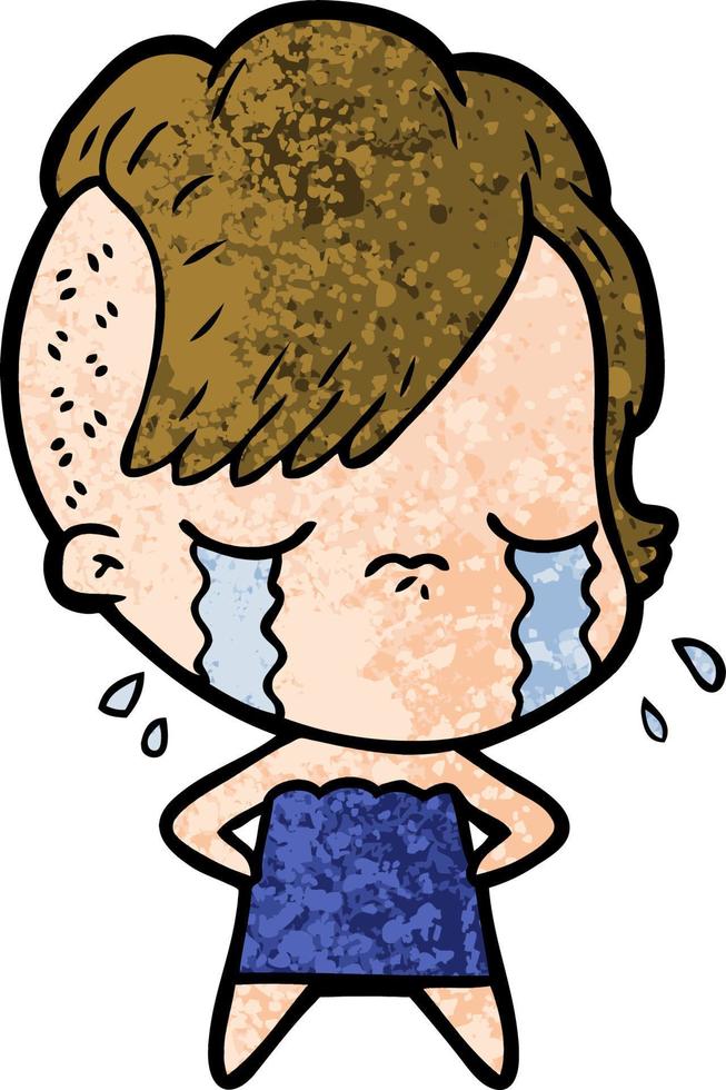 cartoon crying girl vector