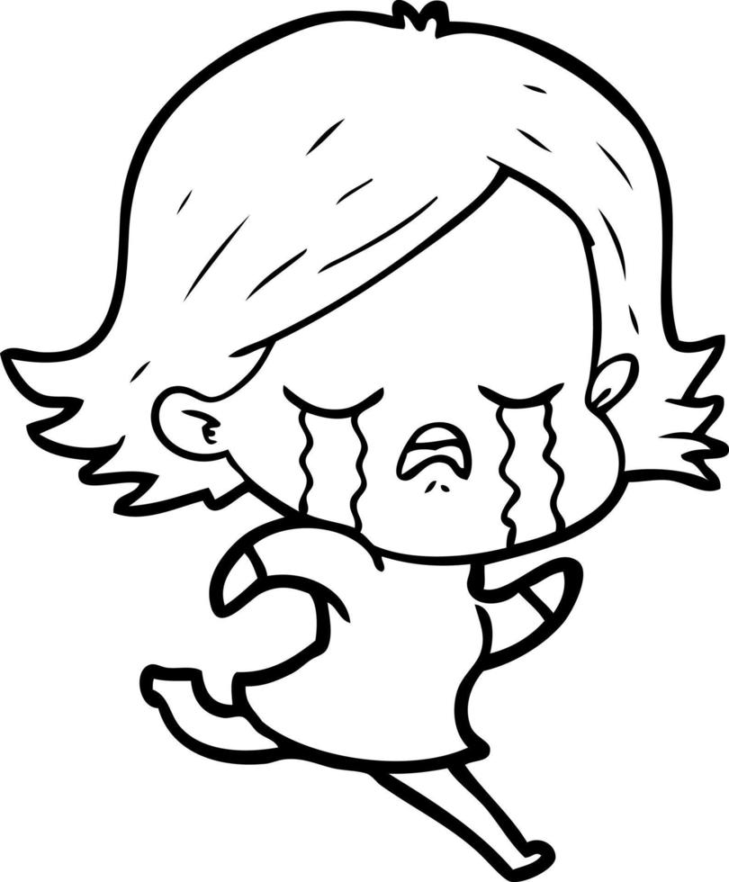 cartoon girl crying whilst running vector