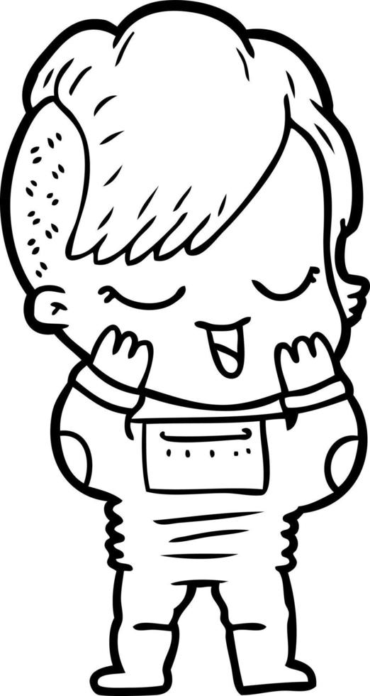 happy cartoon girl in space suit vector