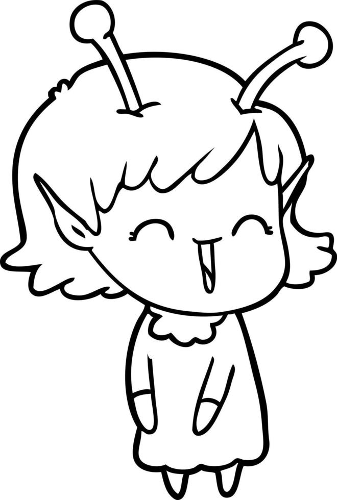 cartoon alien girl laughing vector