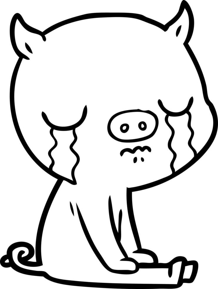 cartoon pig crying vector