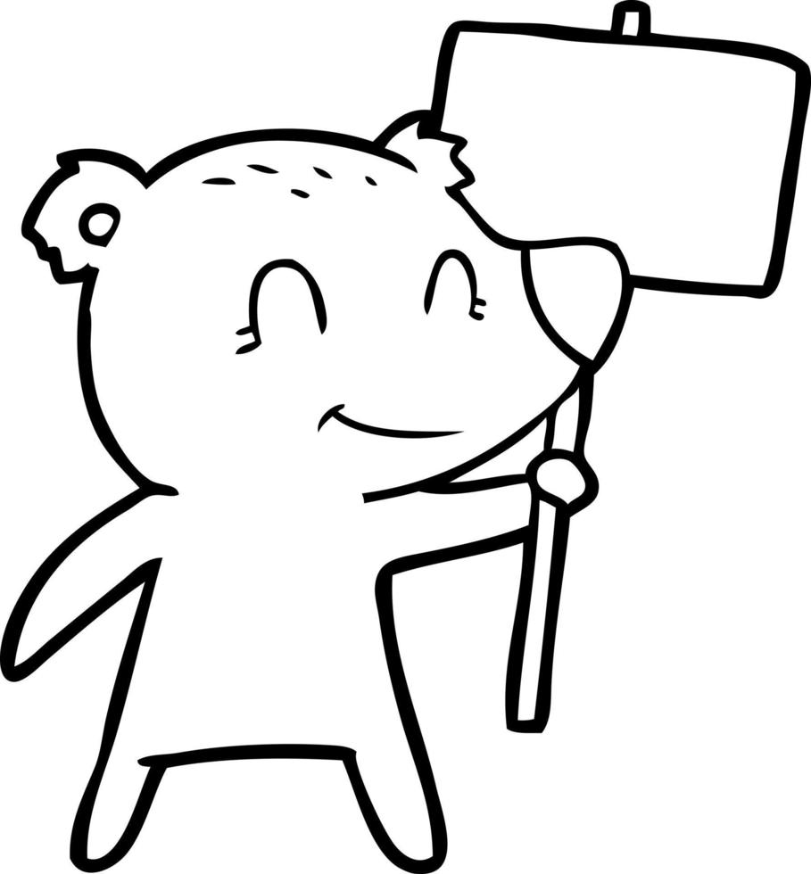 cartoon bear holding sign vector