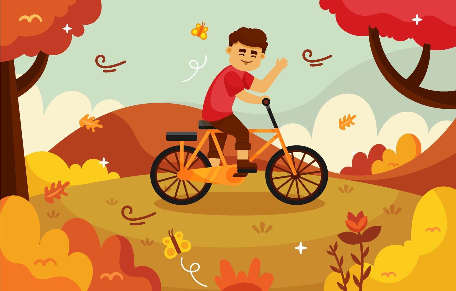 andar en bicicleta en la temporada de otoño vector