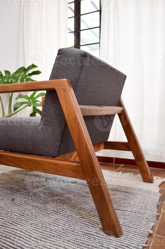 armchair, chair, individual sofa, solid natural wood structure, seat and back in fabric photo