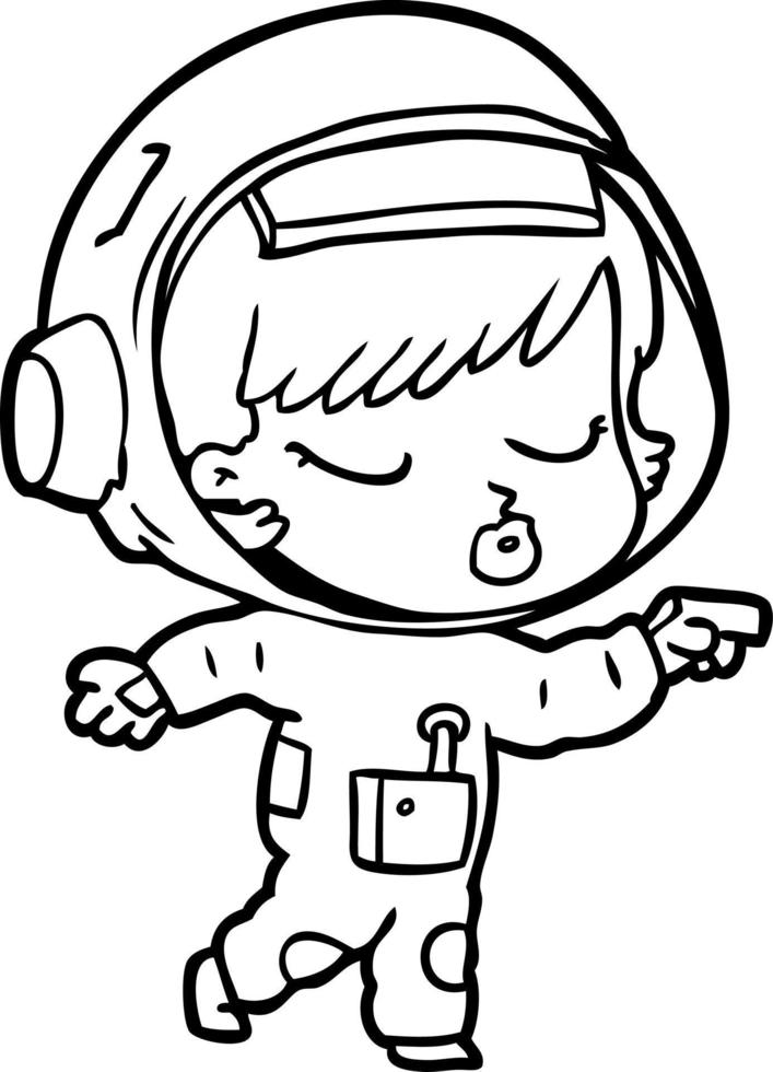 cartoon pretty astronaut girl pointing vector