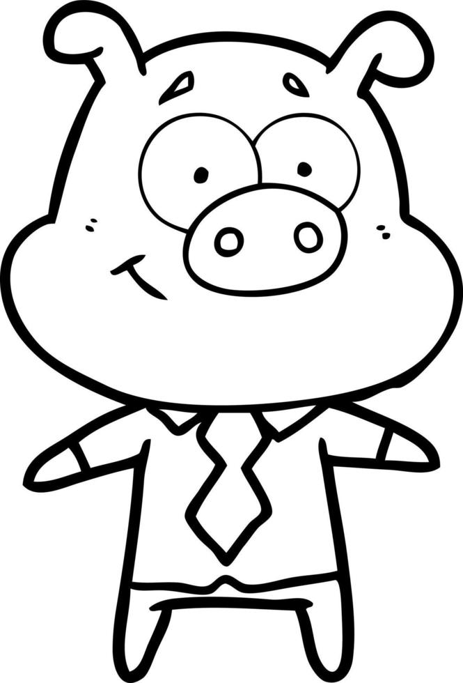 happy cartoon pig boss vector