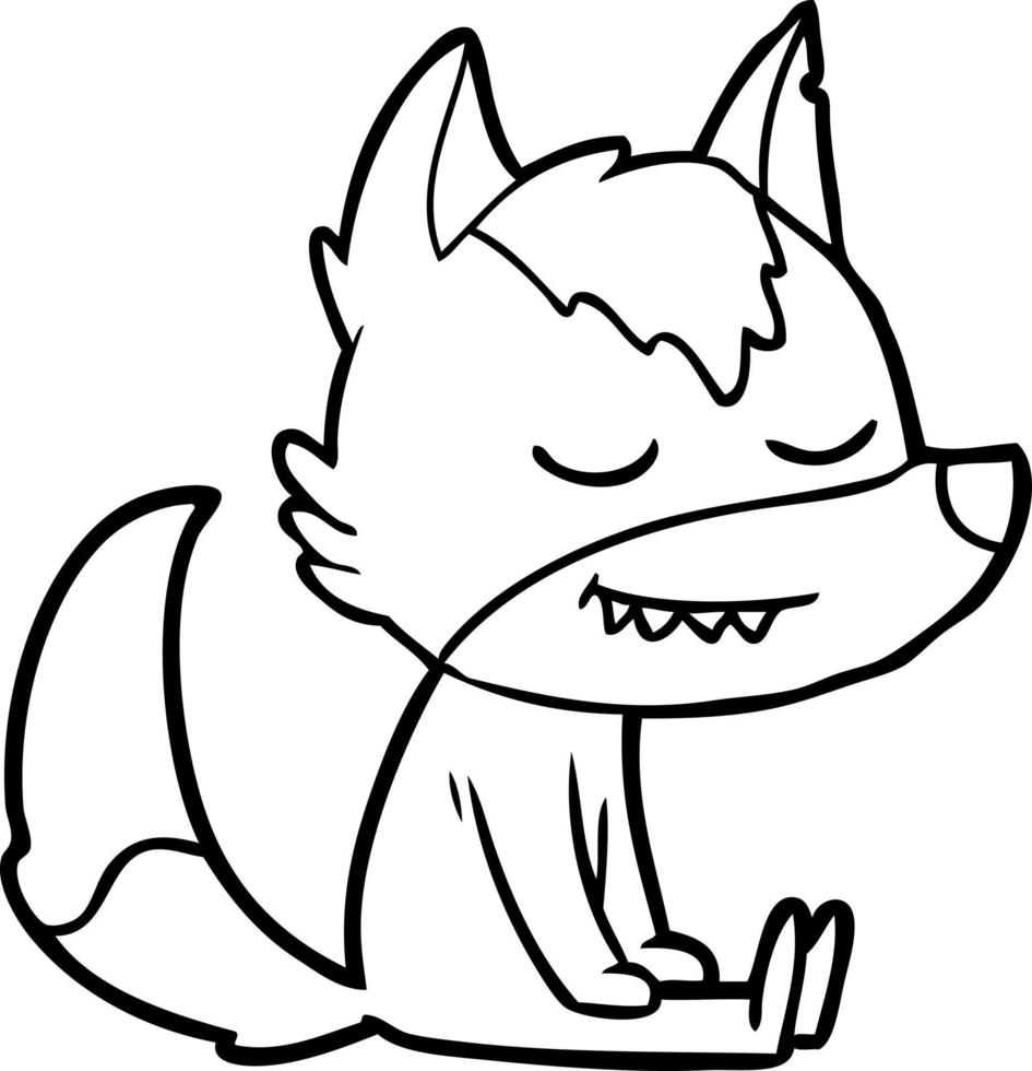 friendly cartoon wolf sitting down vector