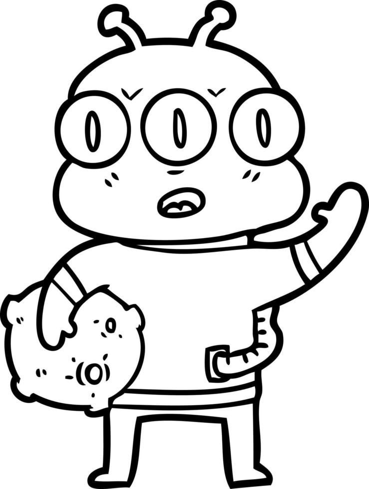 cartoon three eyed alien waving vector