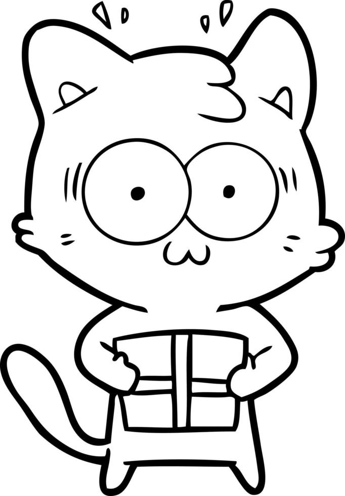 gato sorprendido de dibujos animados con regalo de navidad vector
