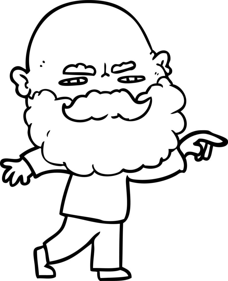 cartoon man with beard frowning and pointing vector