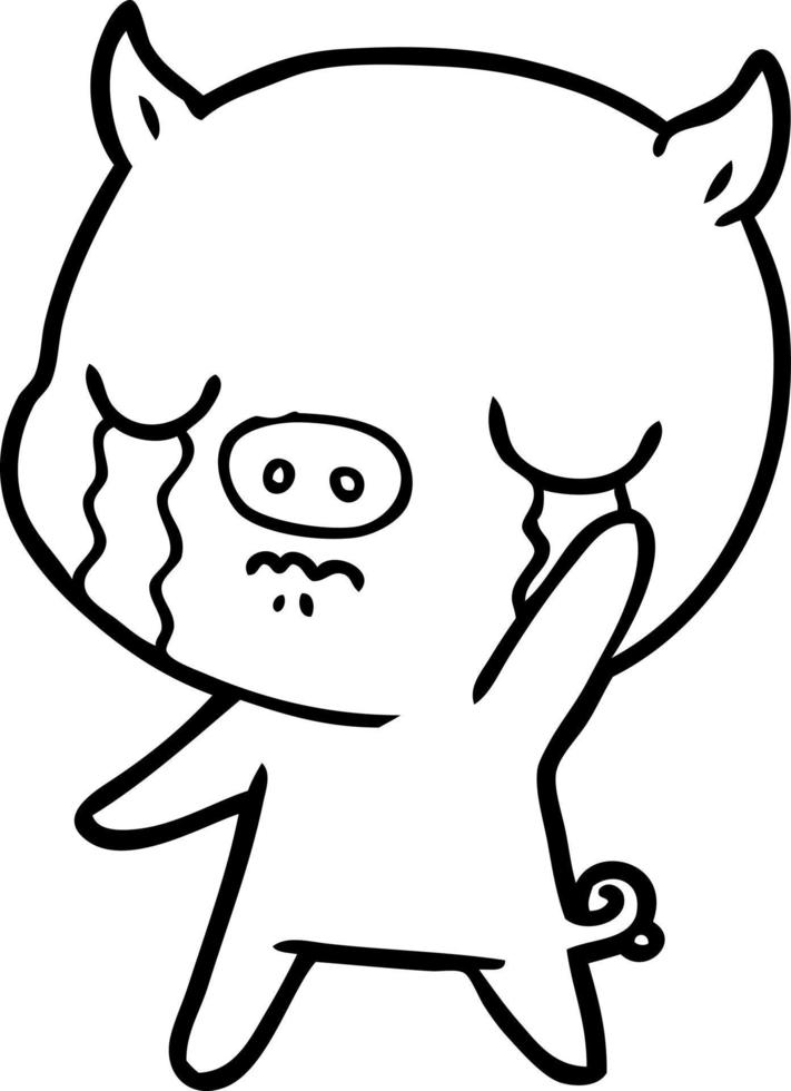 cartoon pig crying waving goodbye vector