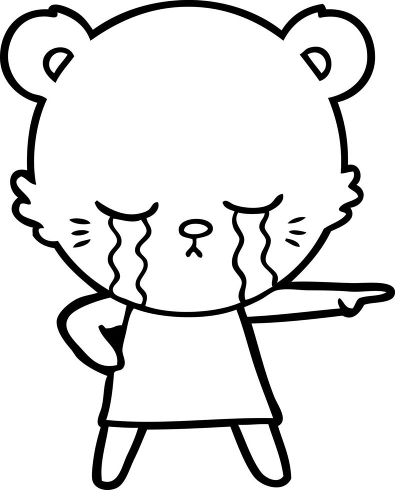 crying cartoon bear in dress pointing vector