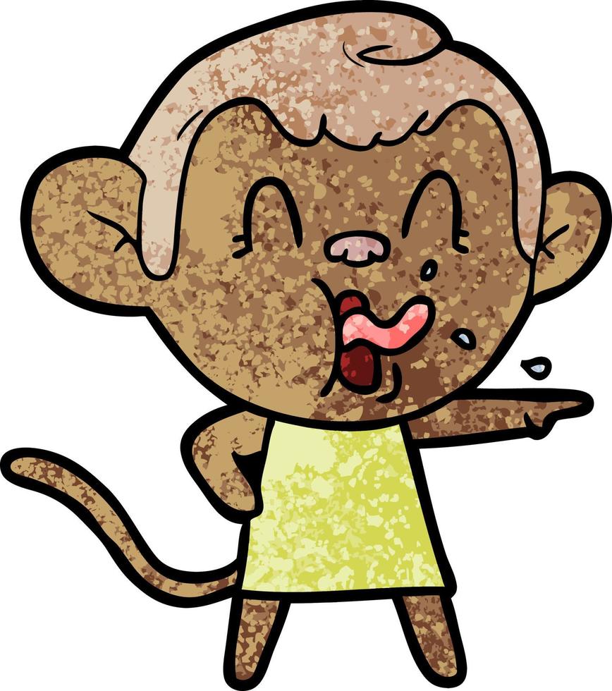 crazy cartoon monkey in dress pointing vector