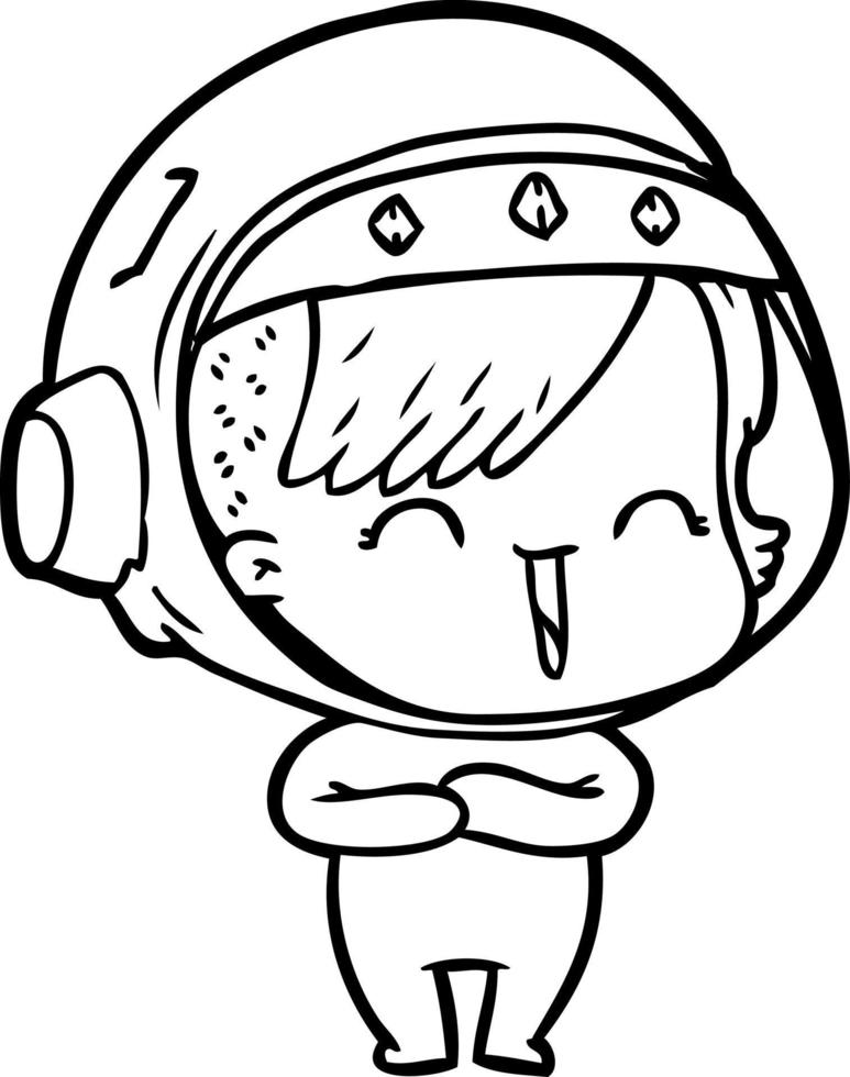 cartoon laughing astronaut girl vector