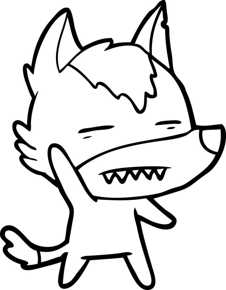 cartoon wolf waving showing teeth vector