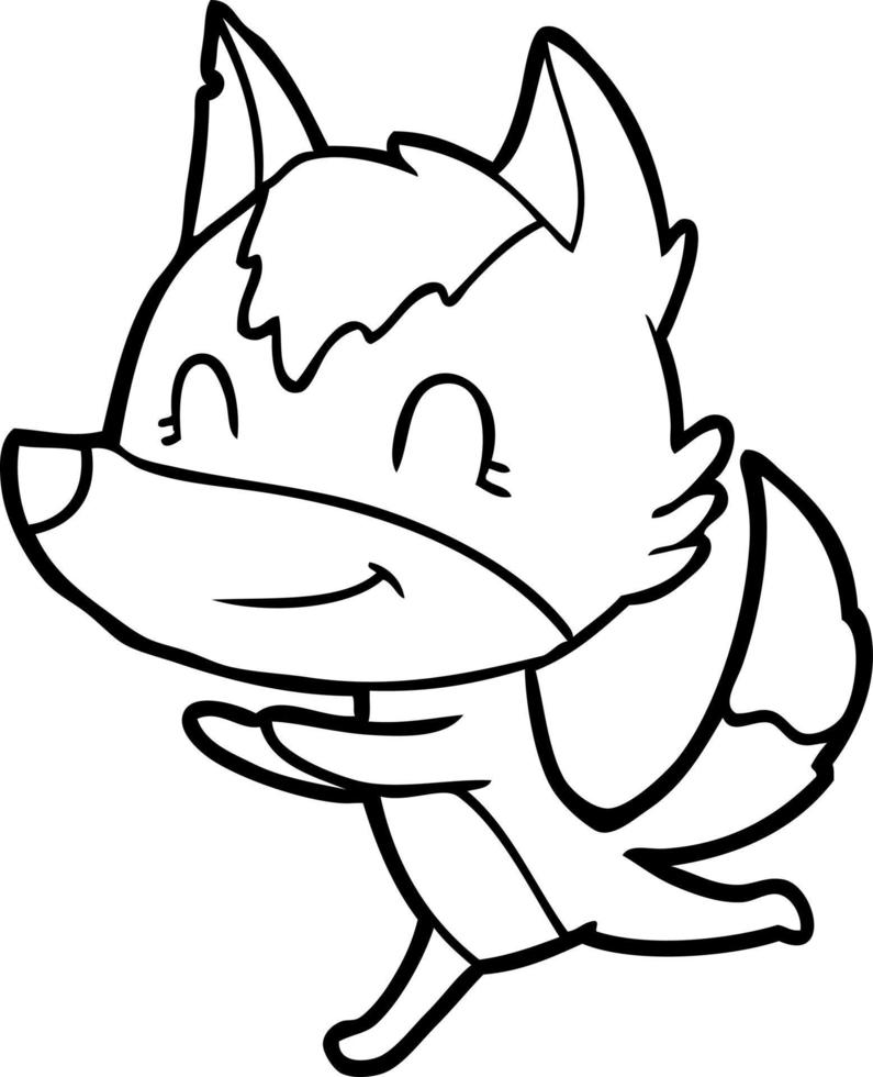 friendly cartoon wolf running vector