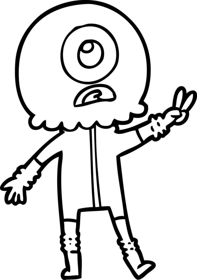 cartoon cyclops alien spaceman giving peace sign vector