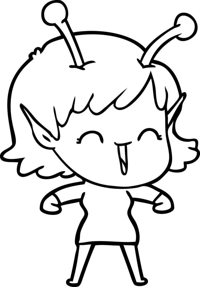 cartoon alien girl laughing vector
