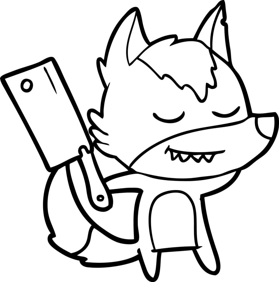 friendly cartoon wolf with meat cleaver vector