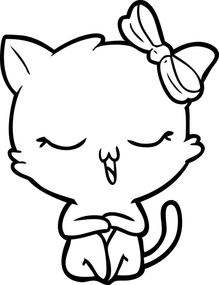 cartoon cat with bow on head vector