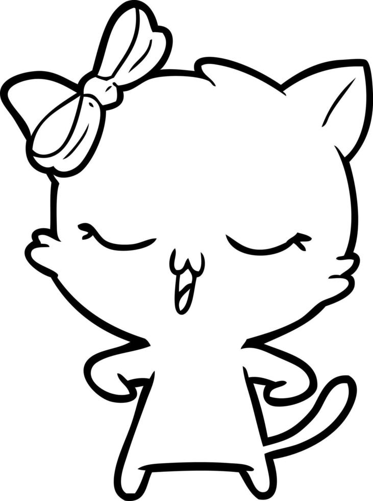 gato de dibujos animados con lazo en la cabeza vector