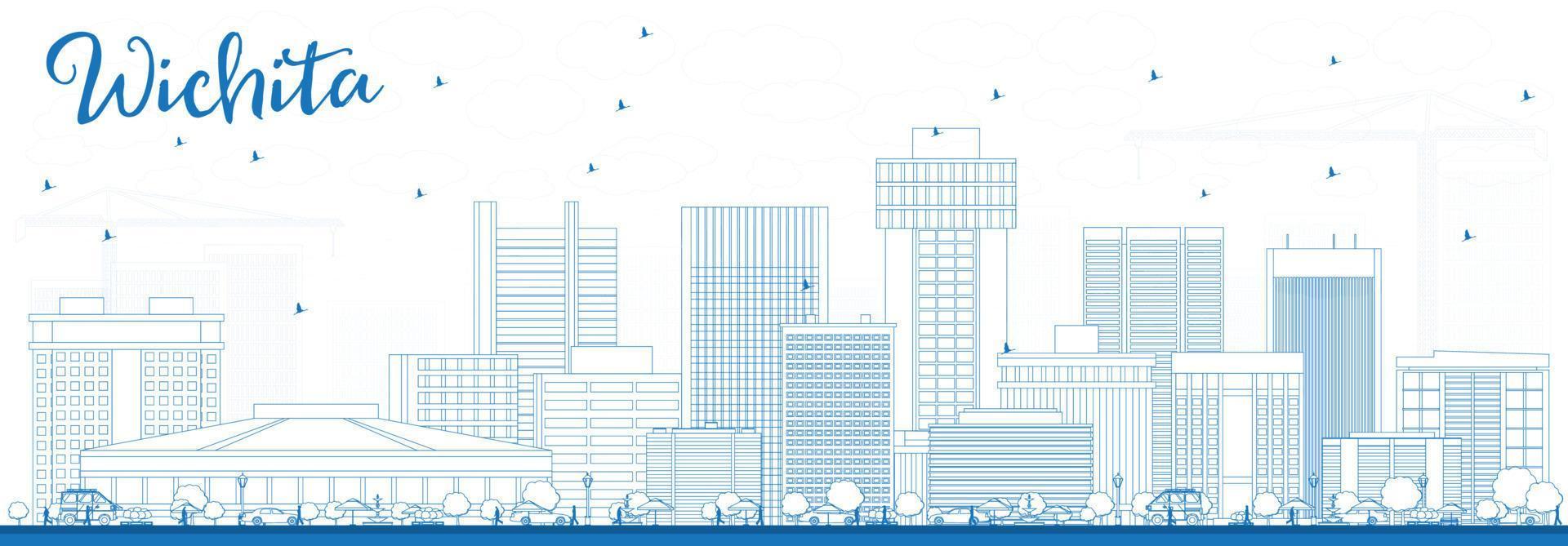 Outline Wichita Skyline with Blue Buildings. vector