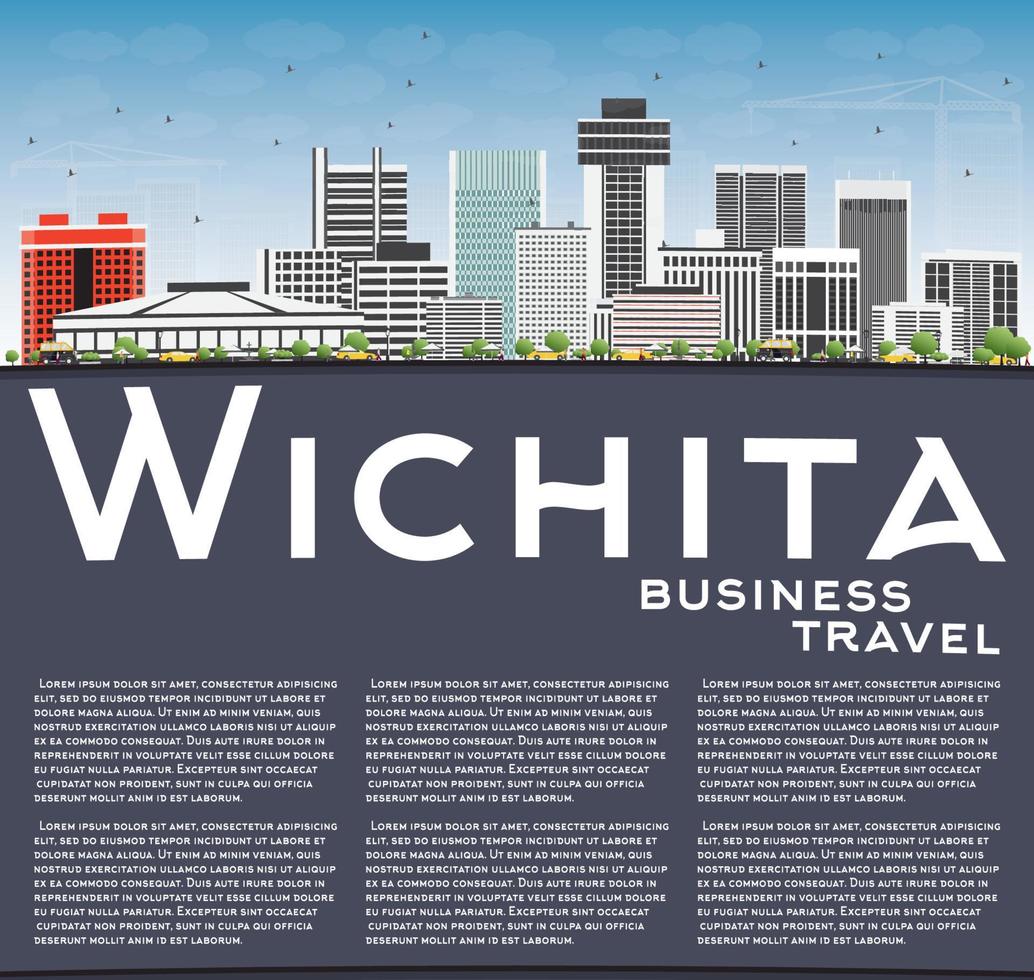 horizonte de wichita con edificios grises, cielo azul y espacio para copiar. vector