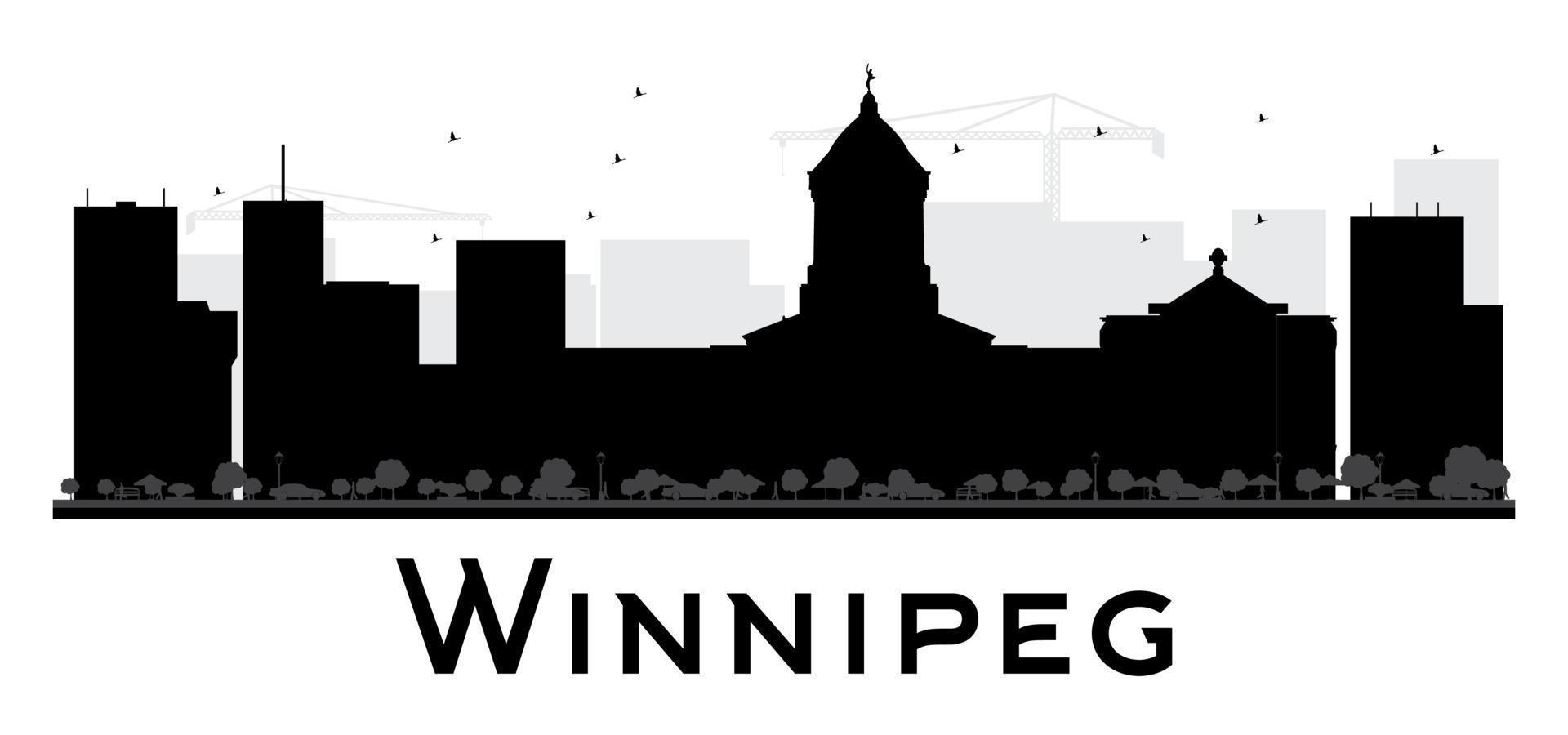 silueta en blanco y negro del horizonte de la ciudad de Winnipeg. vector