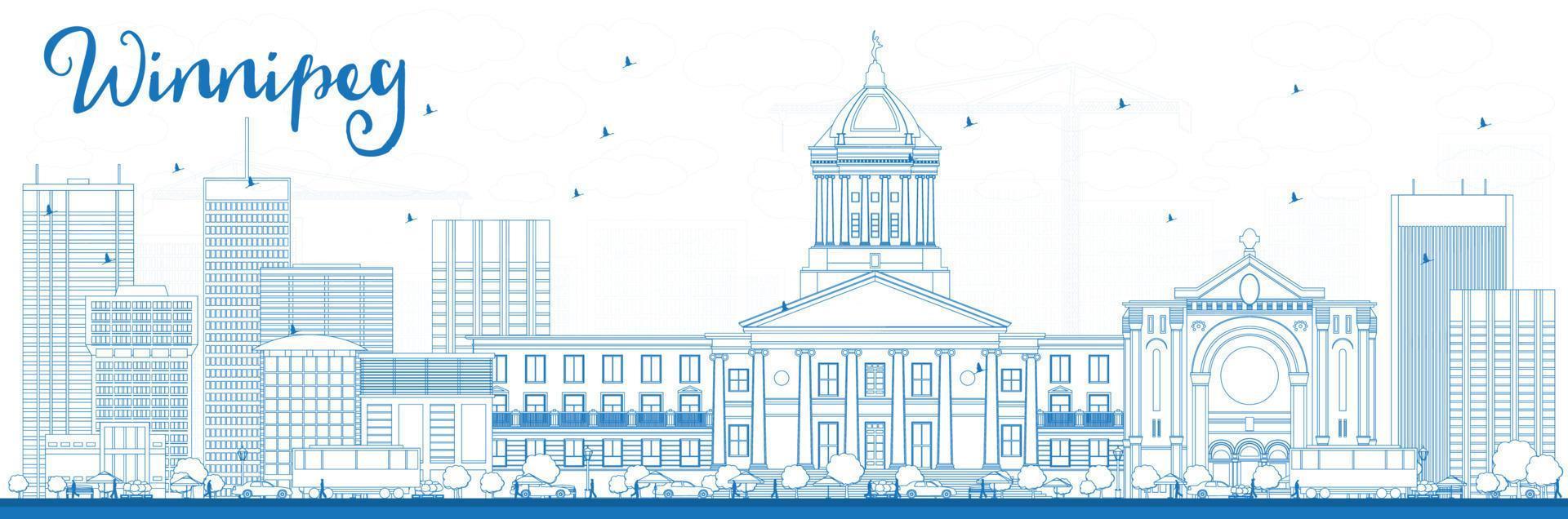 Outline Winnipeg Skyline with Blue Buildings. vector