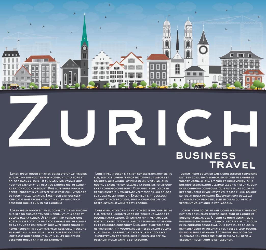 Zurich Skyline with Gray Buildings, Blue Sky and Copy Space. vector