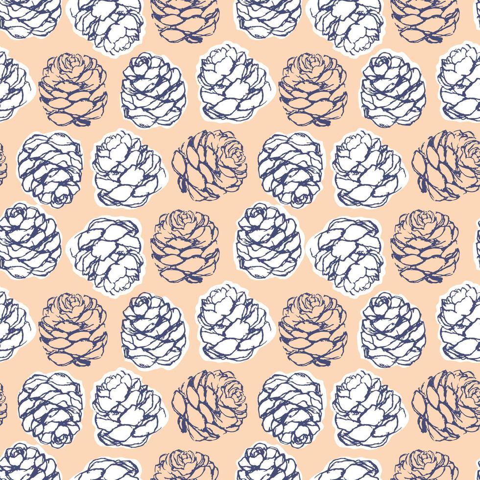 Pine cones seamless vector pattern. Christmas and new year endless pattern for wrapping, textile print, card. Hand draw.