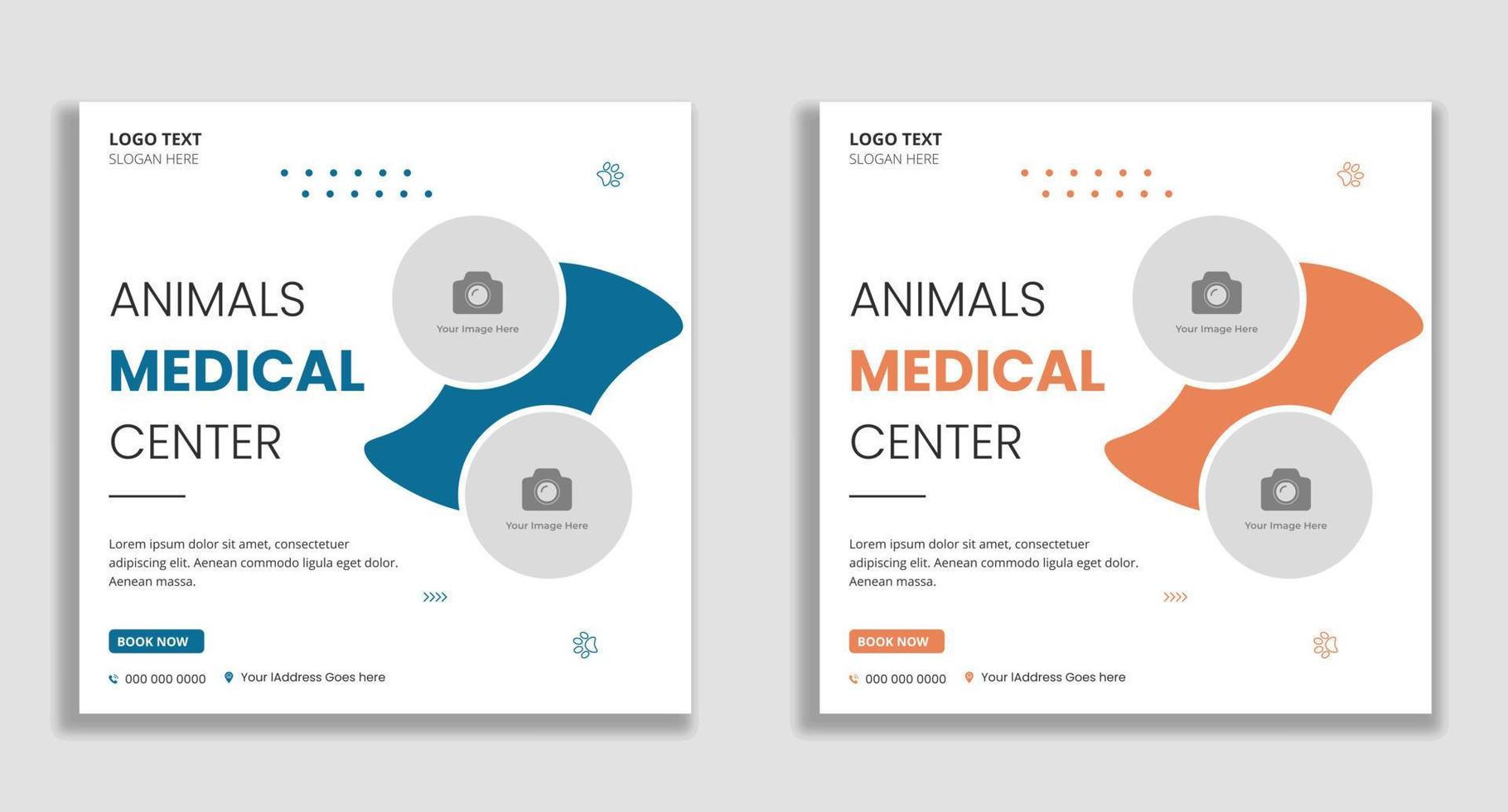 Animal medical center social media post and web banner vector
