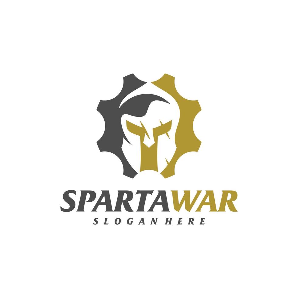 Gear Spartan Warrior Logo Vector. Spartan Helmet Logo design template. Creative icon symbol vector
