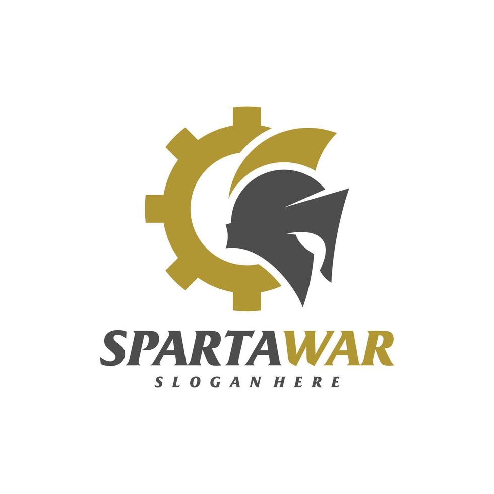 Gear Spartan Warrior Logo Vector. Spartan Helmet Logo design template. Creative icon symbol vector