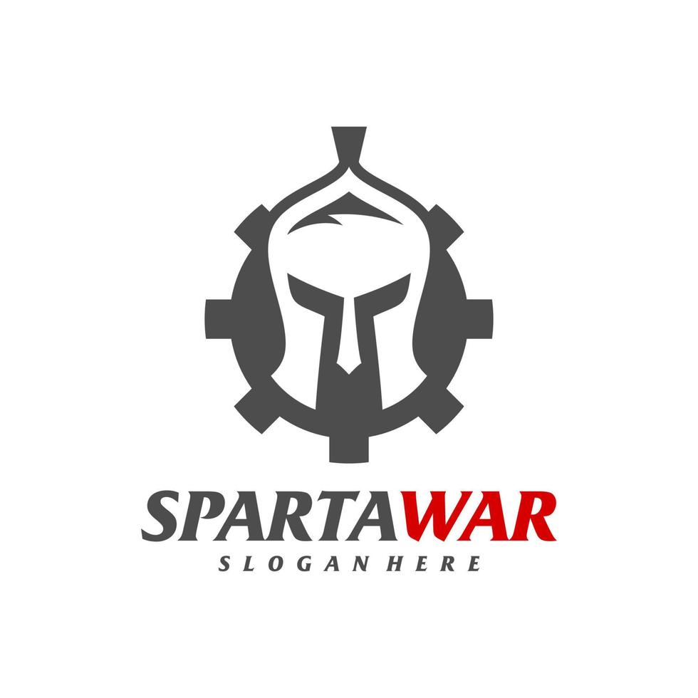 Gear Spartan Warrior Logo Vector. Spartan Helmet Logo design template. Creative icon symbol vector