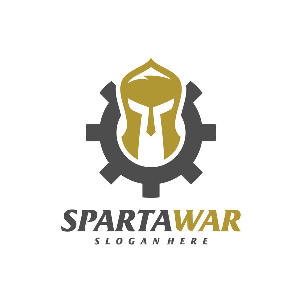 Gear Spartan Warrior Logo Vector. Spartan Helmet Logo design template. Creative icon symbol vector