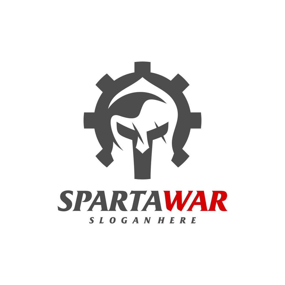 Gear Spartan Warrior Logo Vector. Spartan Helmet Logo design template. Creative icon symbol vector