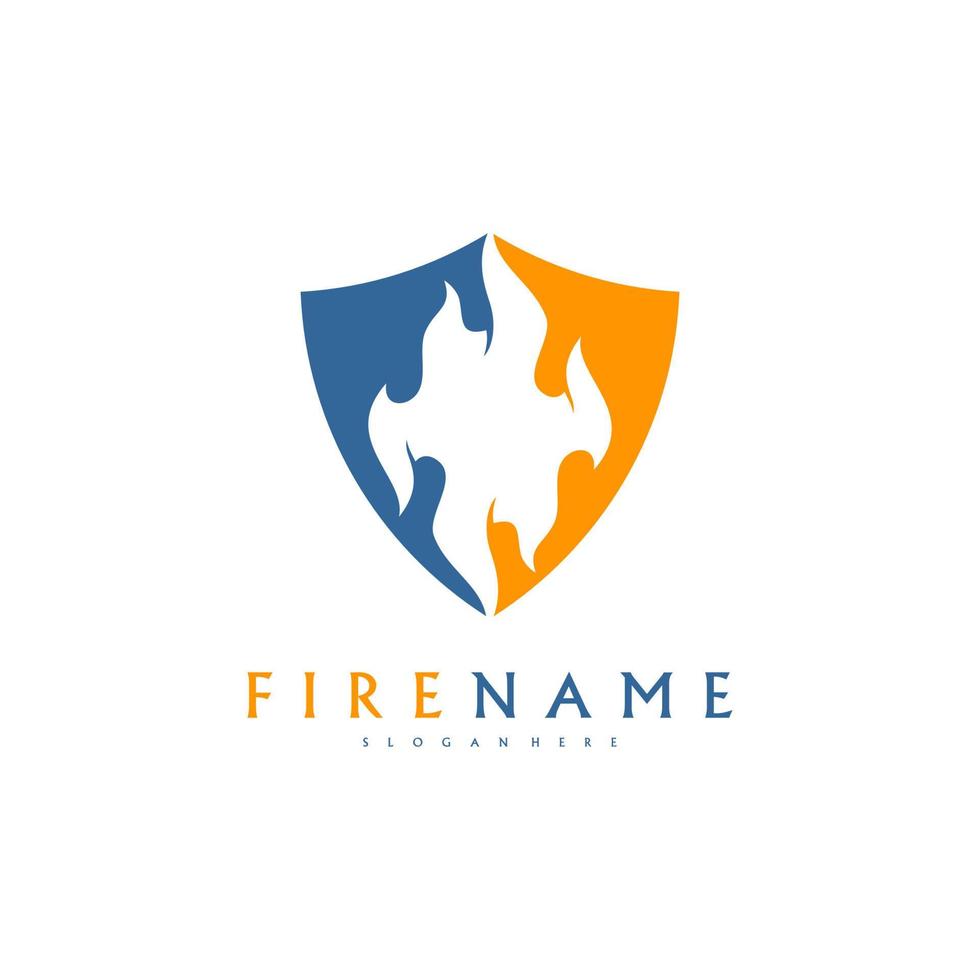 Fire shield logo design element. Fire warning sign shield. Fire vector illustration