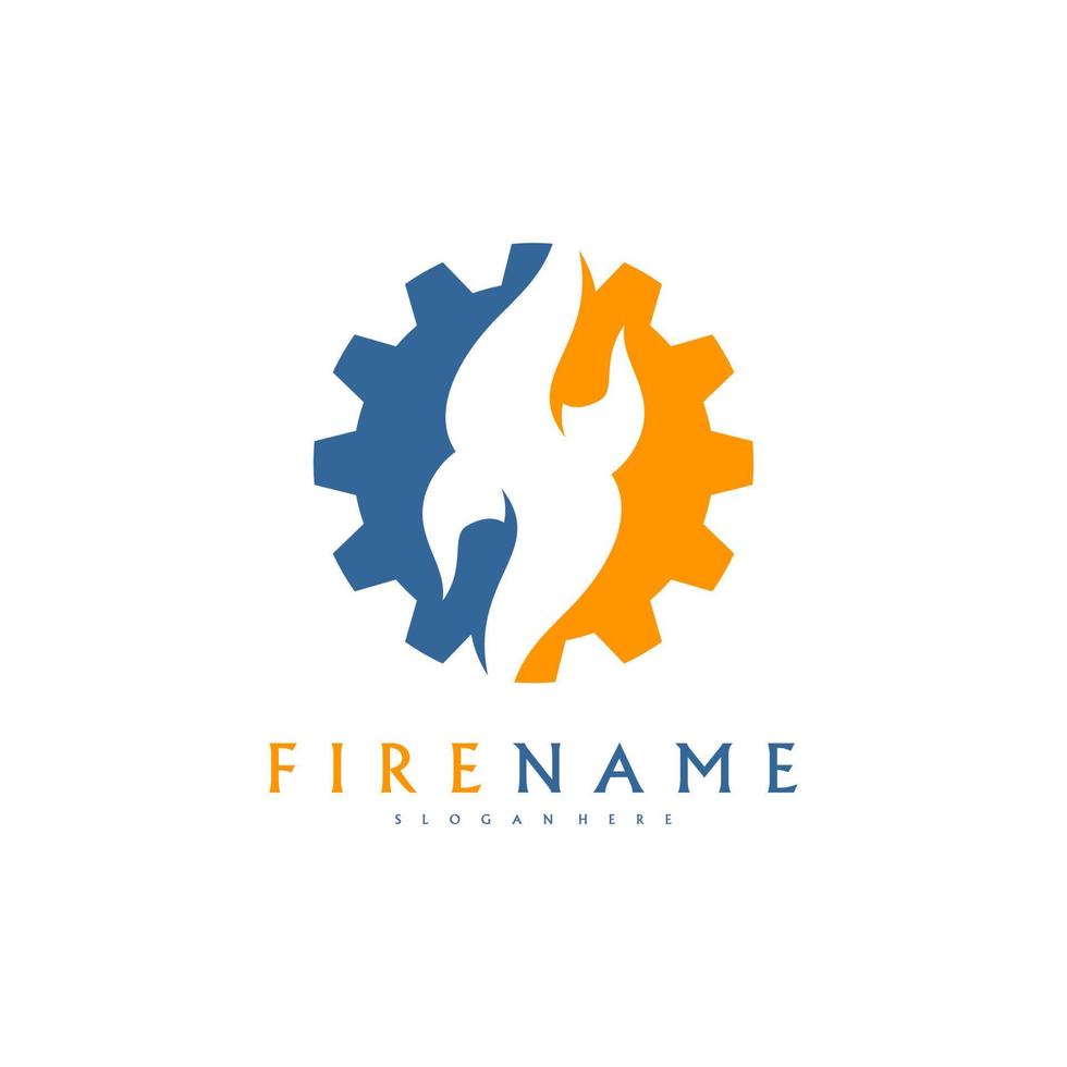 vector de diseños de logotipos de engranajes de incendios, plantilla de logotipos de la industria de incendios