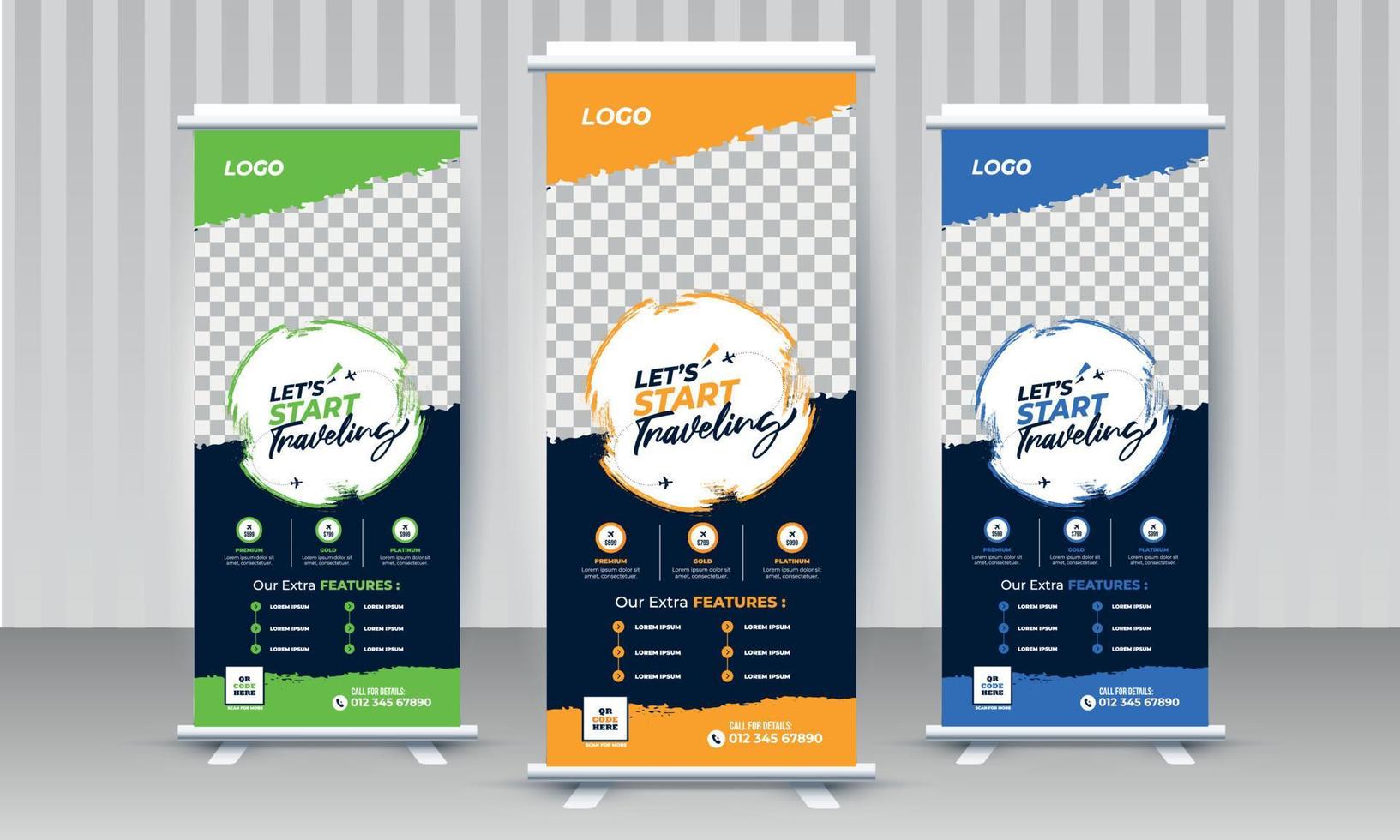 Travel business agency standee x rollup pullup retractable signage banner design vector template