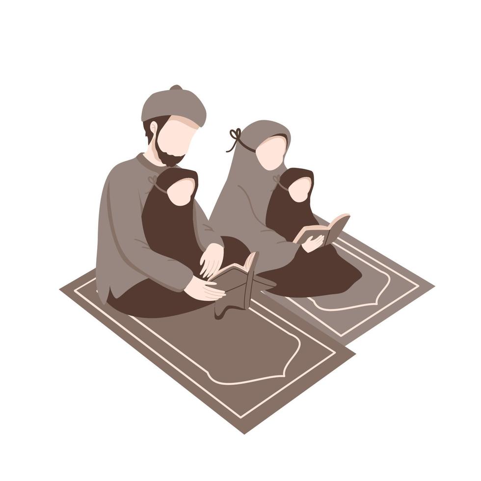 Muslim family pray and read quran together vector