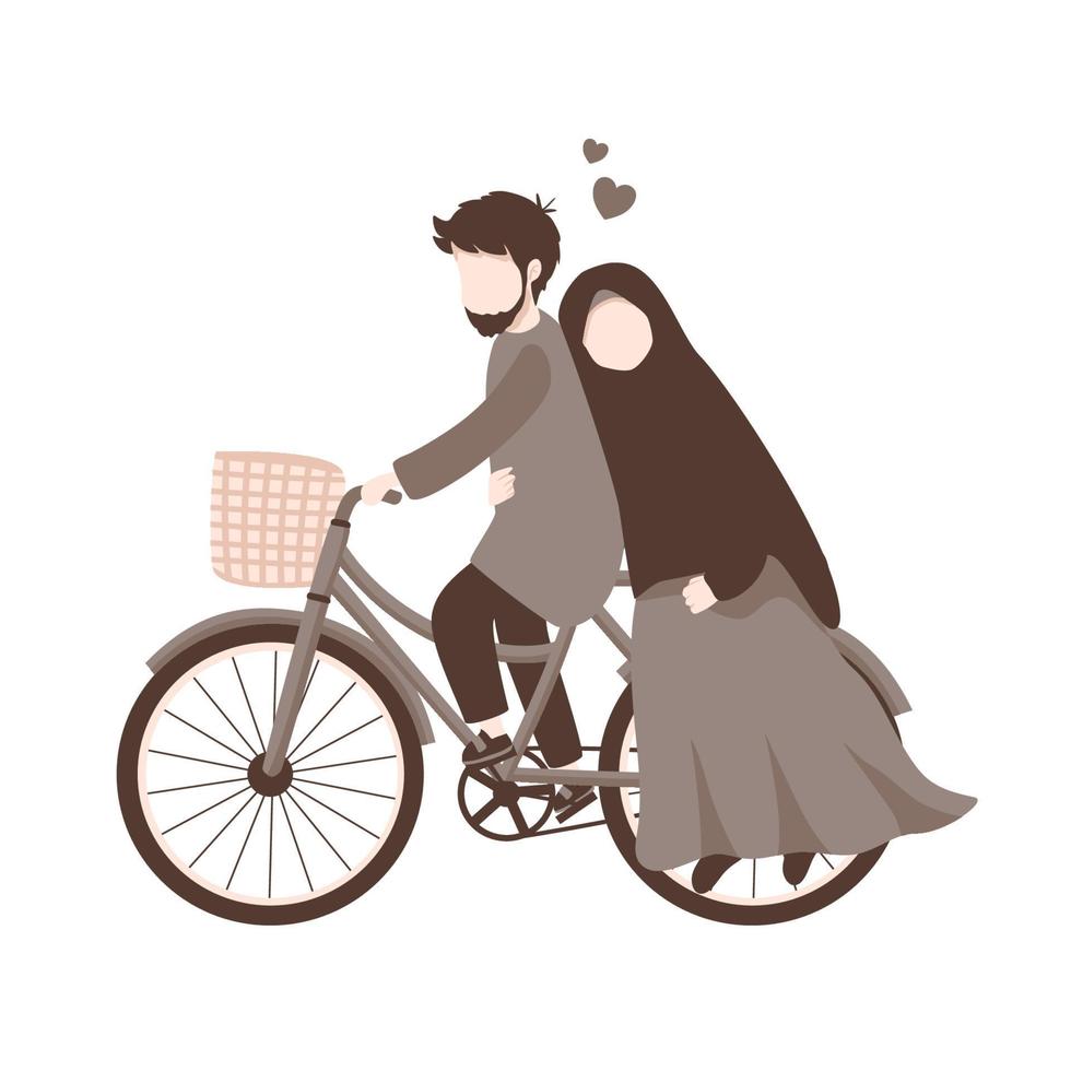 Romantic muslim couple riding a bike vector