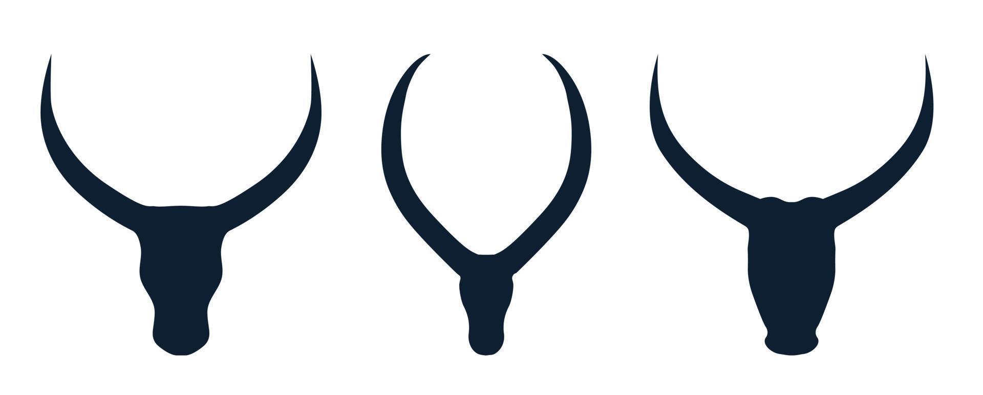 Bull head logo icon Silhouette with long horn vector