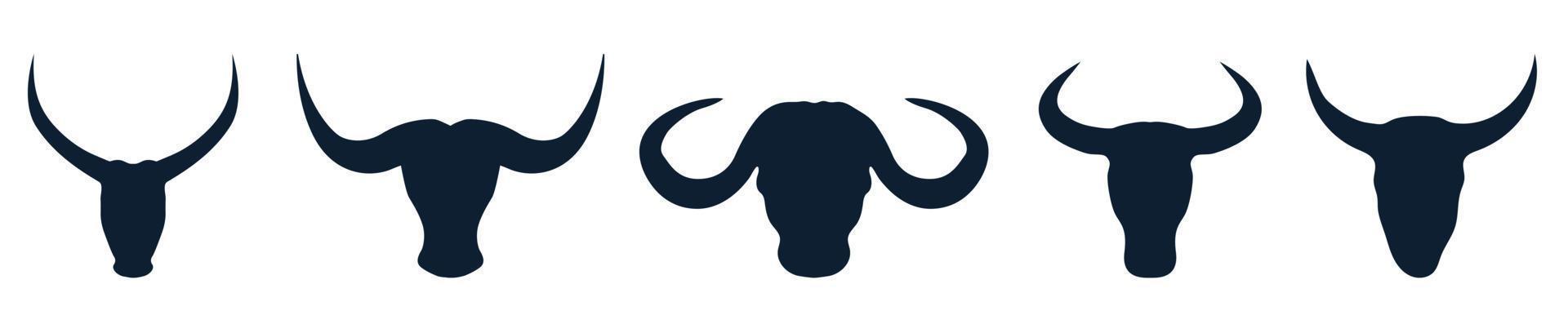 Bull head logo icon Silhouette with long horn vector