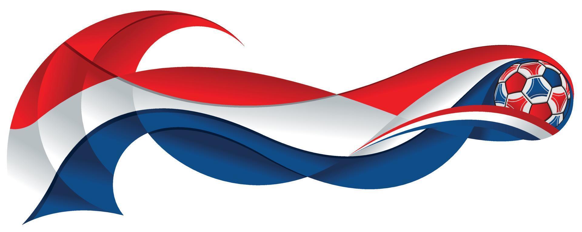 Red white and blue soccer ball leaving an abstract trail in the form of a wavy with the colors of the flag of the Netherlands on a white background vector