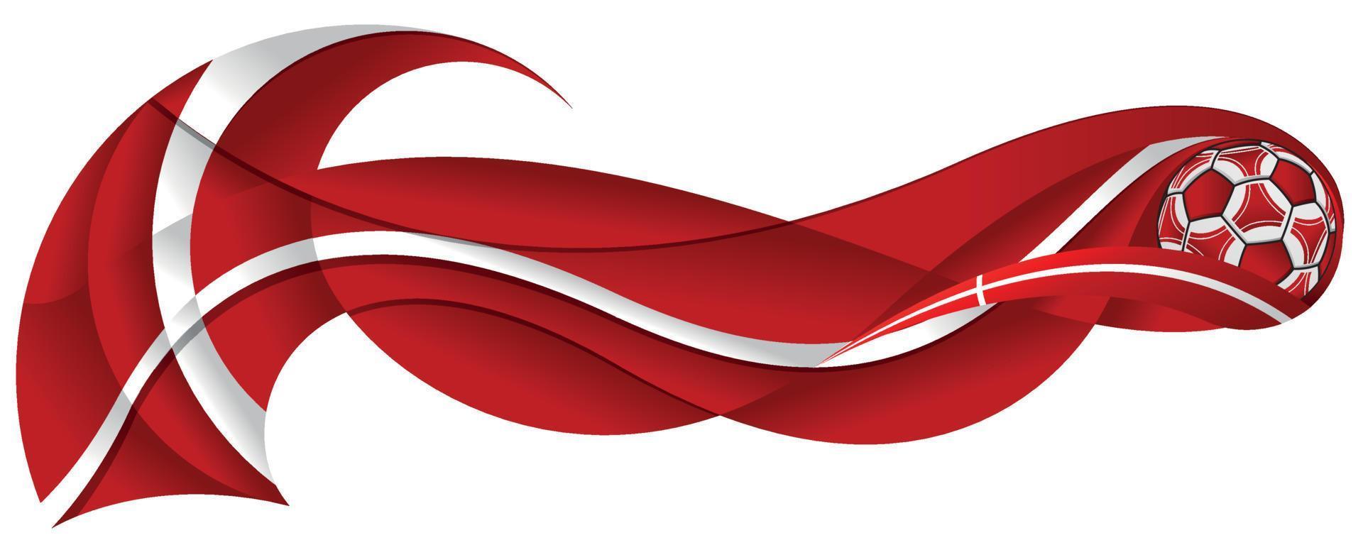 Red and white soccer ball leaving a wavy trail with the colors of the Danish flag on a white background vector